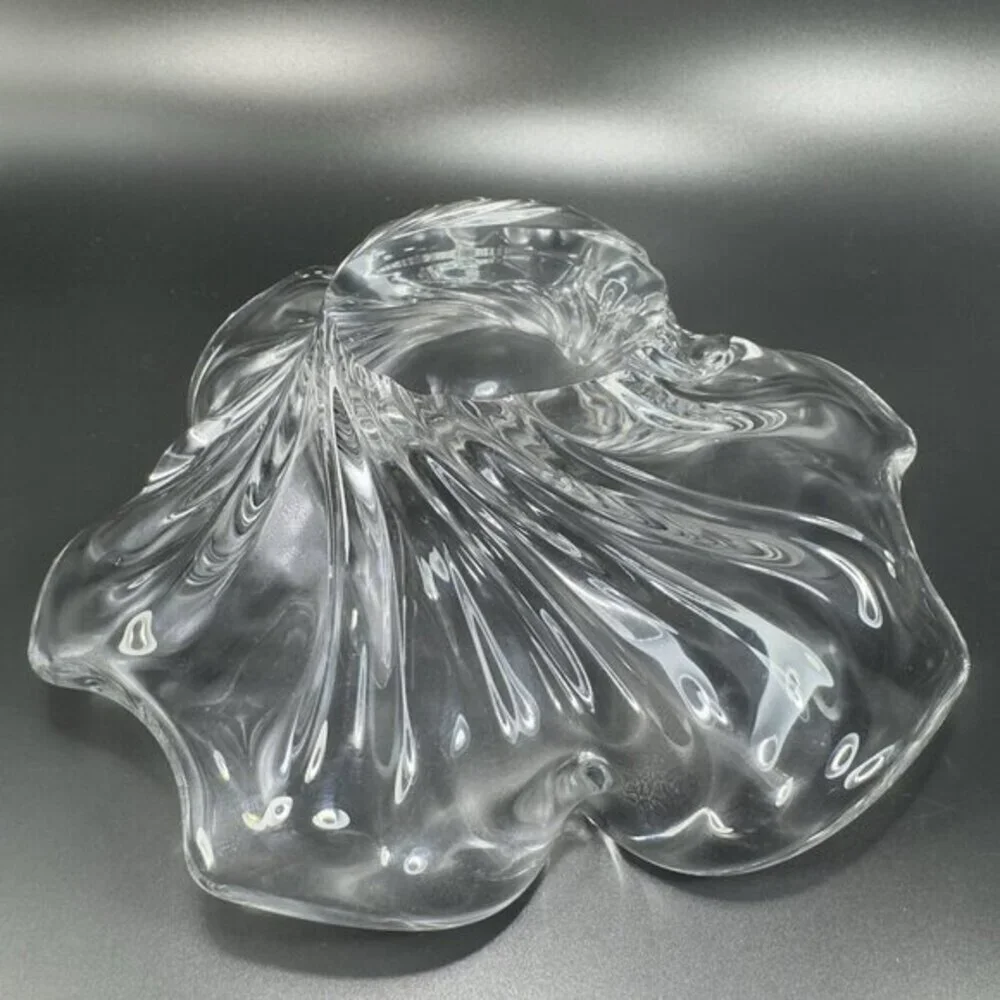 Vintage 1980s Venetian Clear Glass Dish Bowl Centerpiece Made In Italy Decor VTG